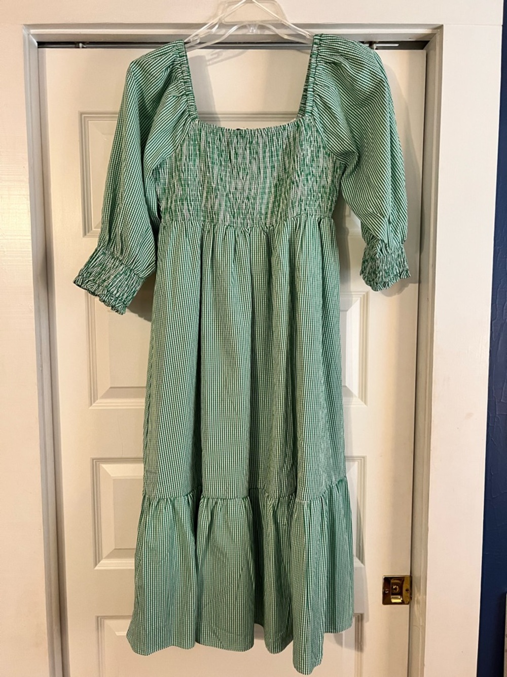 English Factory Green Checked Smocked Bodice Midi - Medium